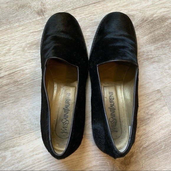Yves Saint Laurent Black Calf Hair Loafers - Picture 2 of 4